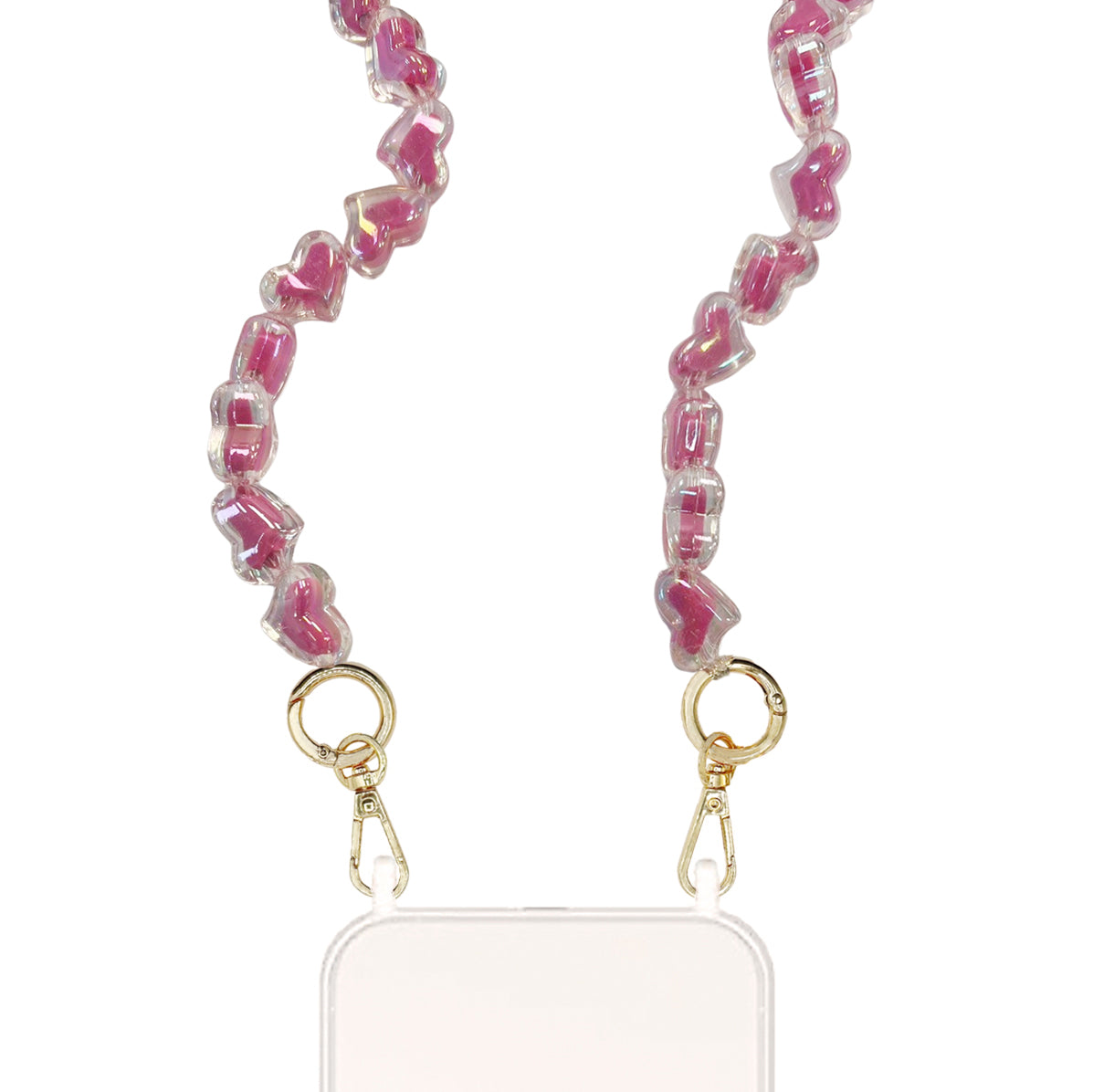 Candice - Pink Heart Shape Beads Charm with Golden Carabiners