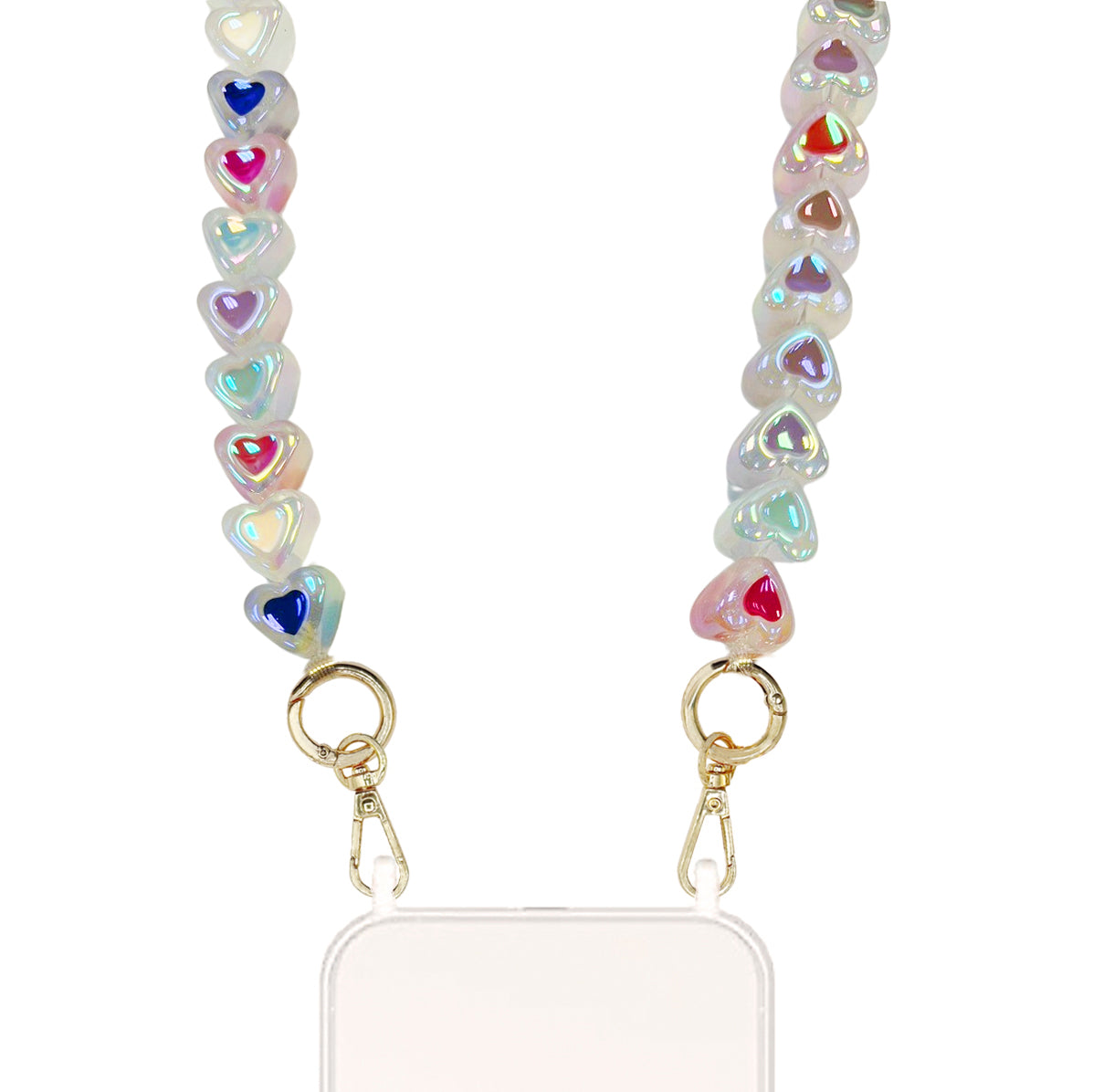 Tahlia - Colored Heart Beads Crossbody Charm with Golden Carabiners