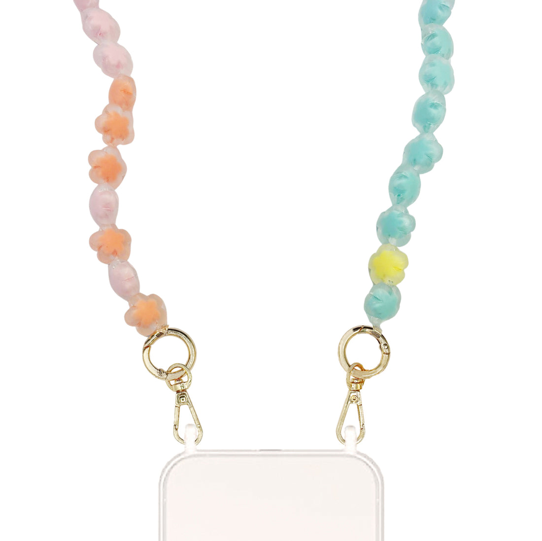 Elina - Crossbody Pastel Flower Bead Phone Chain with Golden Carabiners