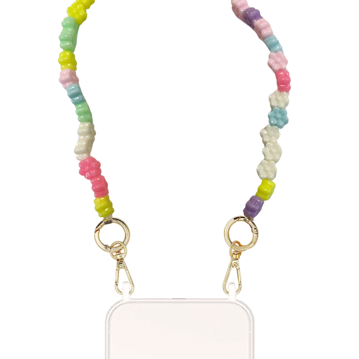 Karma - Pastel Flower Shape Beads Crossbody Charm with Golden Carabiners