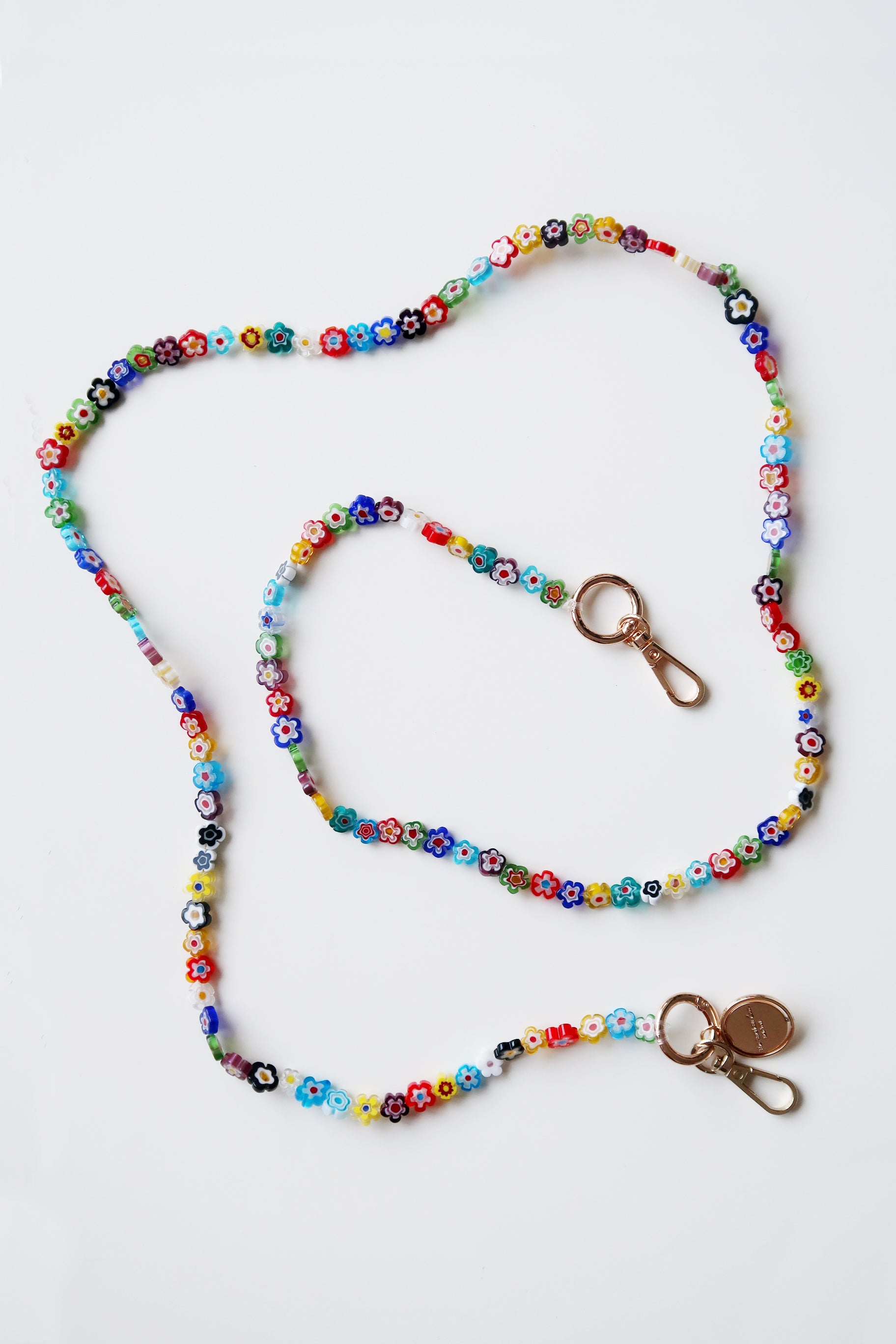 multi color glaze bead Chain with Golden Carabiners for phone