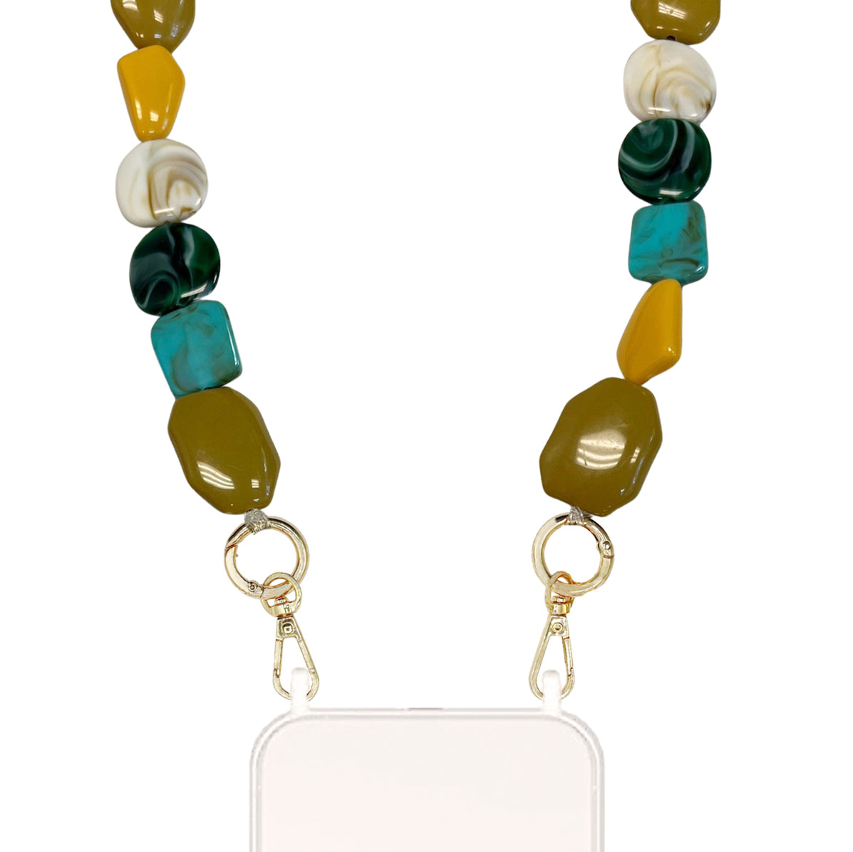 Jupiter - Turquoise Mixed Bead Chain with Golden Carabiners