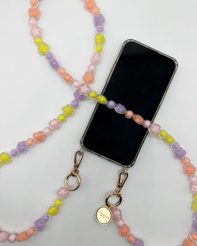 Elina - Crossbody Pastel Flower Bead Phone Chain with Golden Carabiners