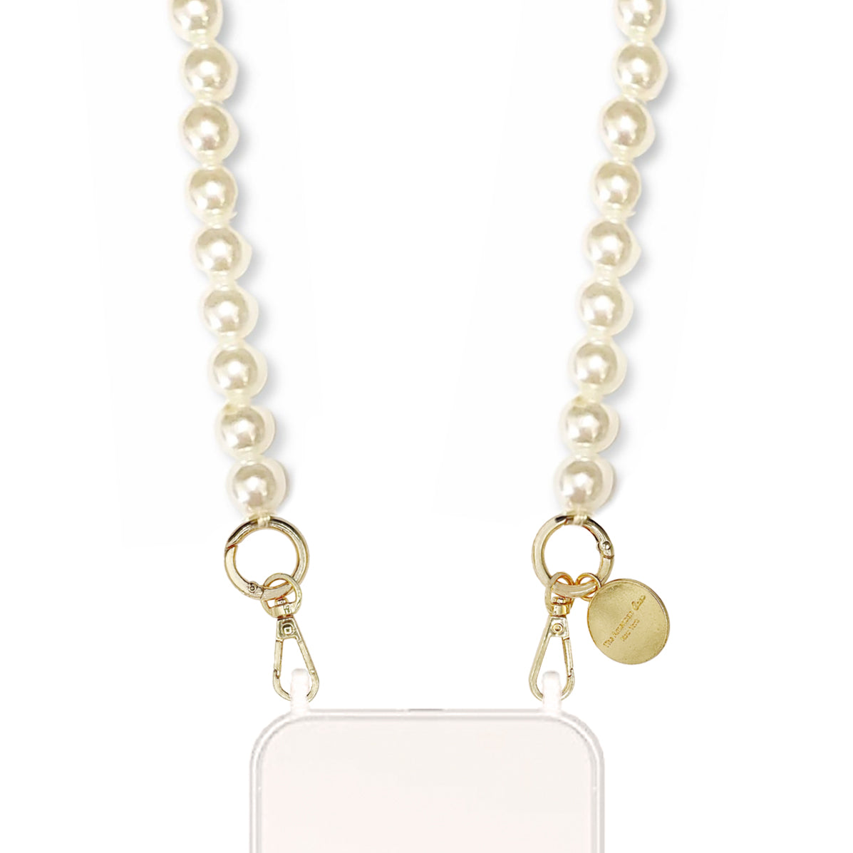 Emily - White Pearl Chain with Gold Carabiners