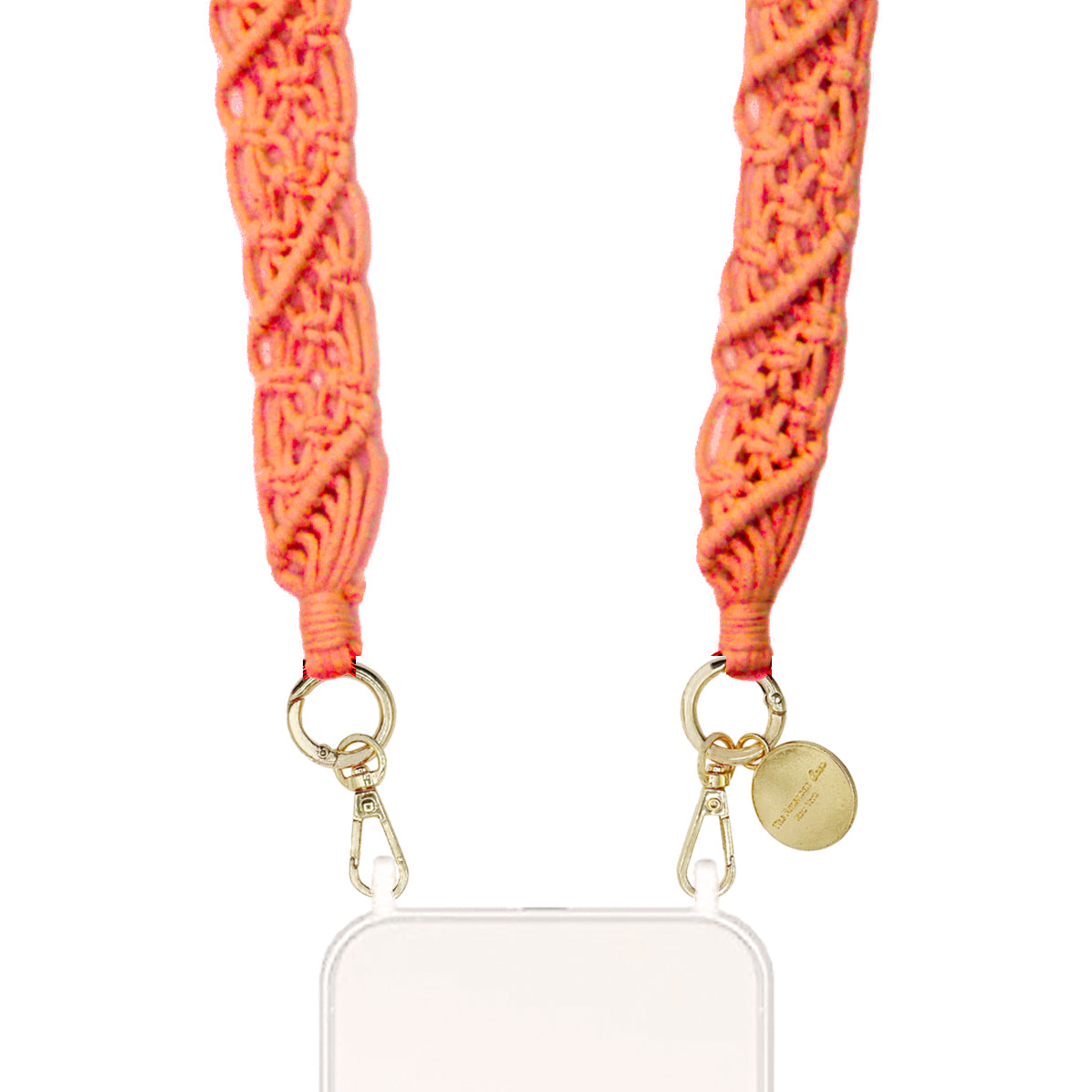 Dakota - Orange Crochet Crossbody Phone Strap with Golden Carabiners