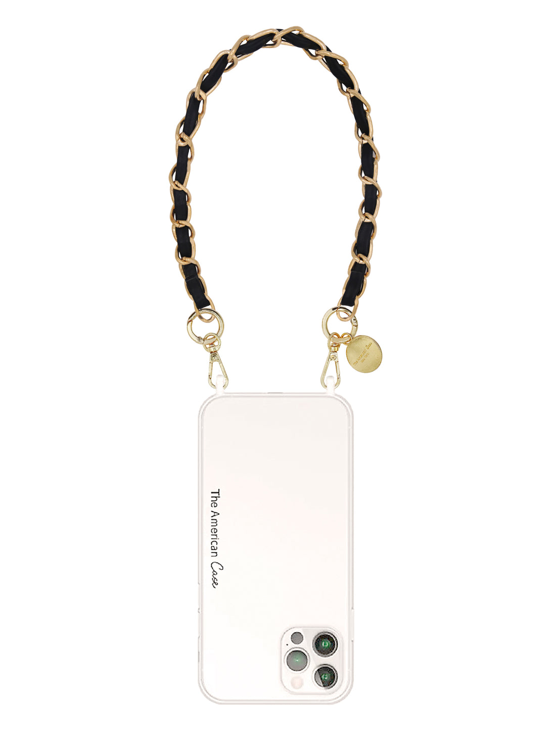 Kaitlyn - Metal and Leather bracelet phone chain with Golden Carabiners