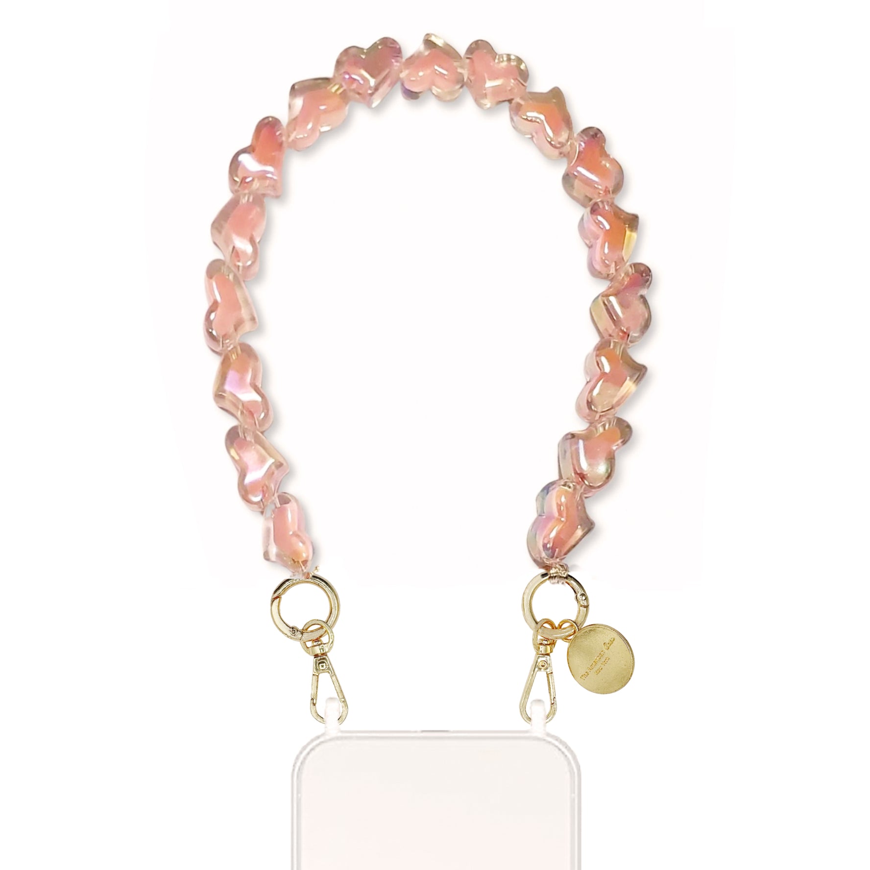 Candice - Baby Pink Glitter Heart Bead Short Chain with Golden Carabiners