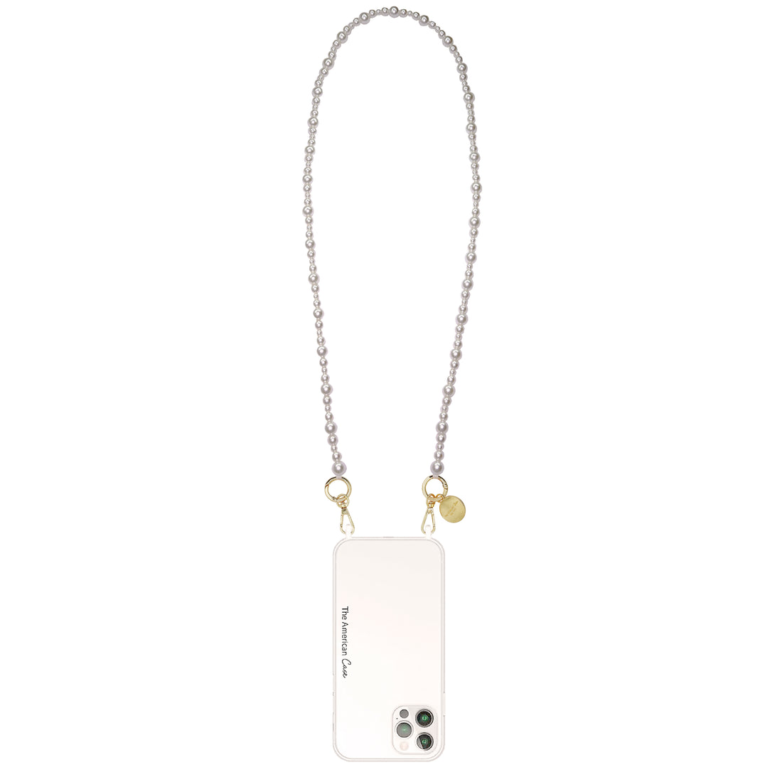 Anya- Multi-Sized White Pearl Crossbody Chain with Golden Carabiners