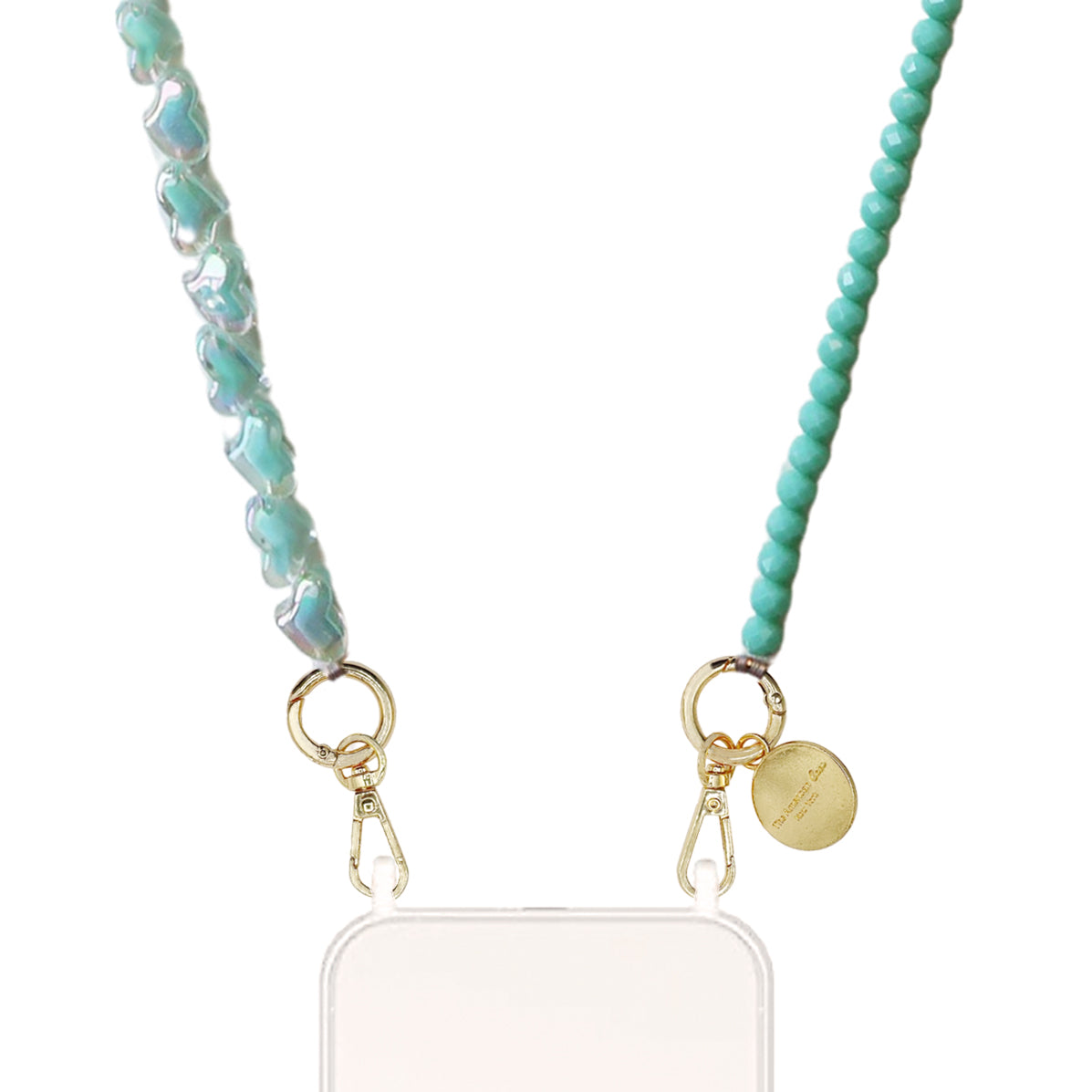 Lila - Vibrant Glitter Heart and Round Bead Crossbody Chain with Golden Carabiners