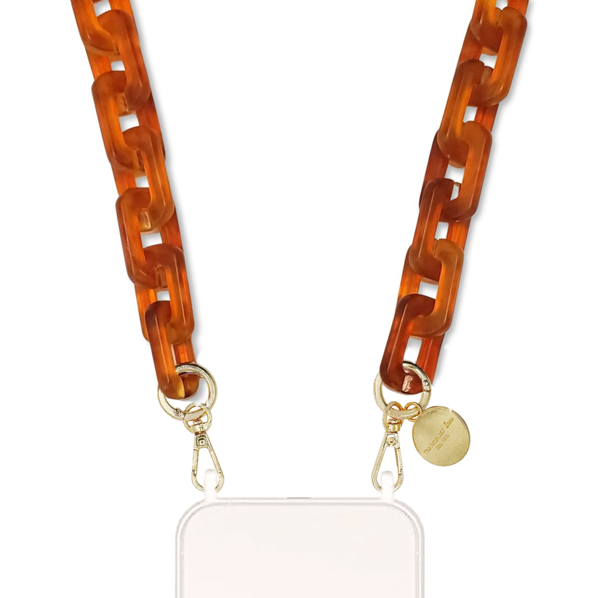 Ruby - Brown Rectangular Resin Chain with Golden Carabiners