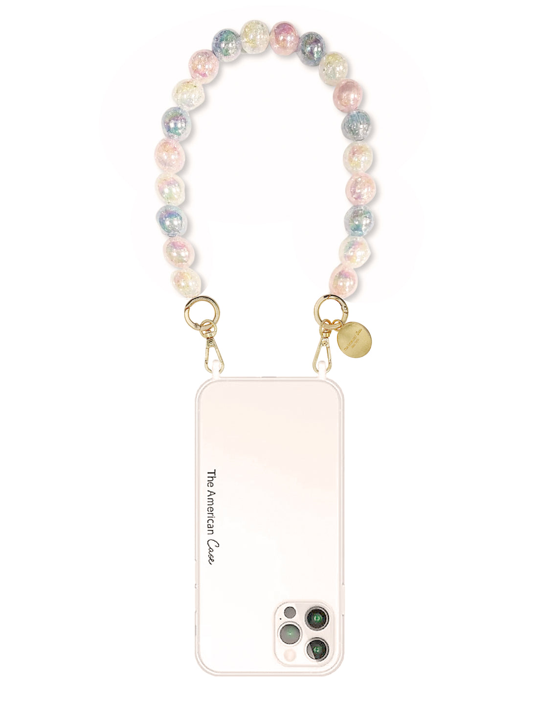 Mia - Pastel Crackle Bead Short Phone Chain with Golden Carabiners