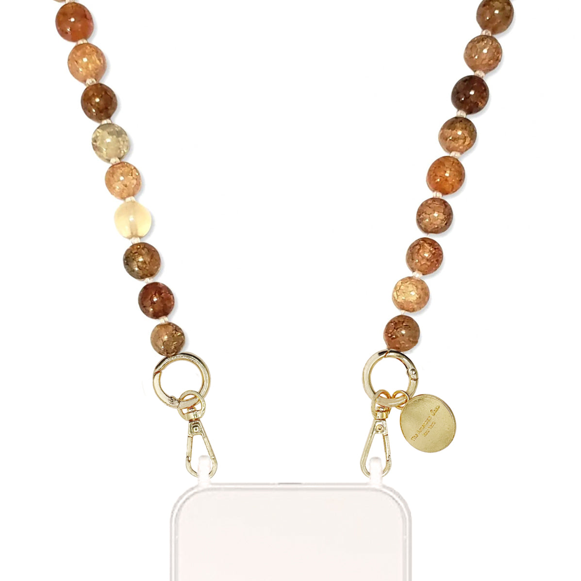 Suri - Brown Crackle Bead Chain with Golden Carabiners