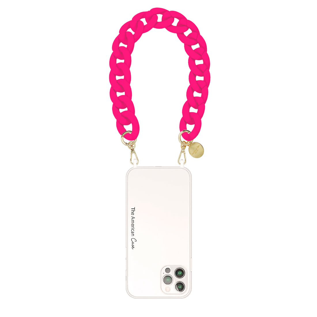 Quinn  -  Fuchsia Pink Matte Resin Bracelet Phone Chain with Golden Carabiners