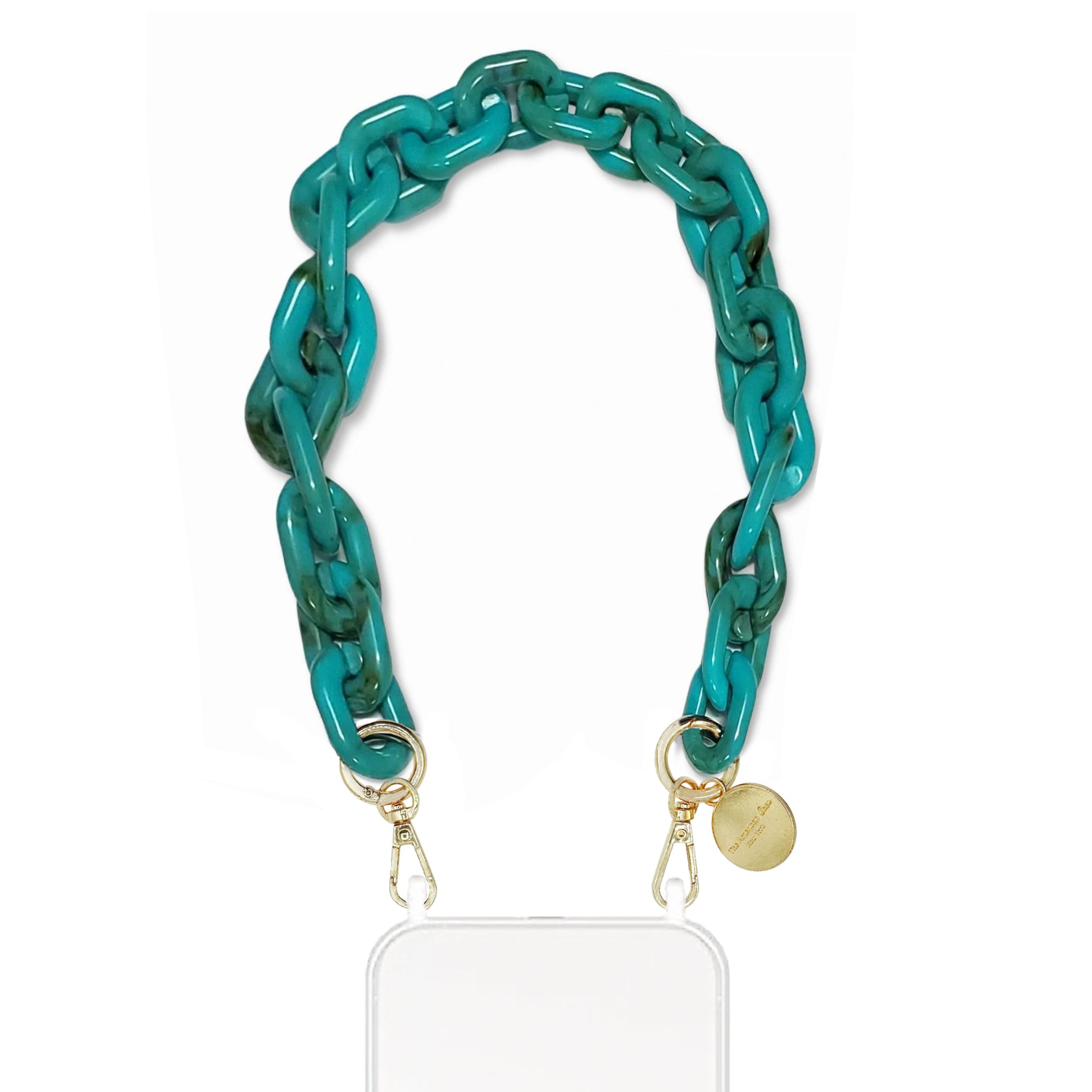 Cyan - Turquoise Short Resin Phone Chain with Gold Carabiners