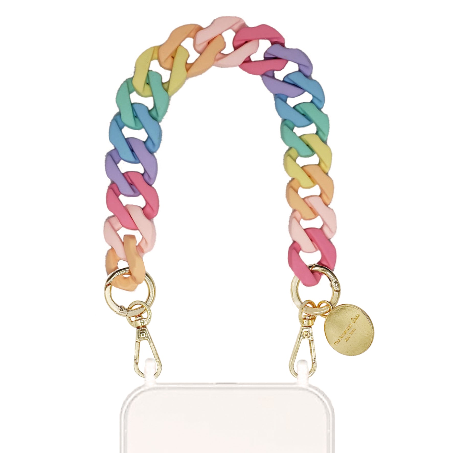 Reagan - Rainbow Color Resin Link Bracelet Phone Chain With Golden Carabiners