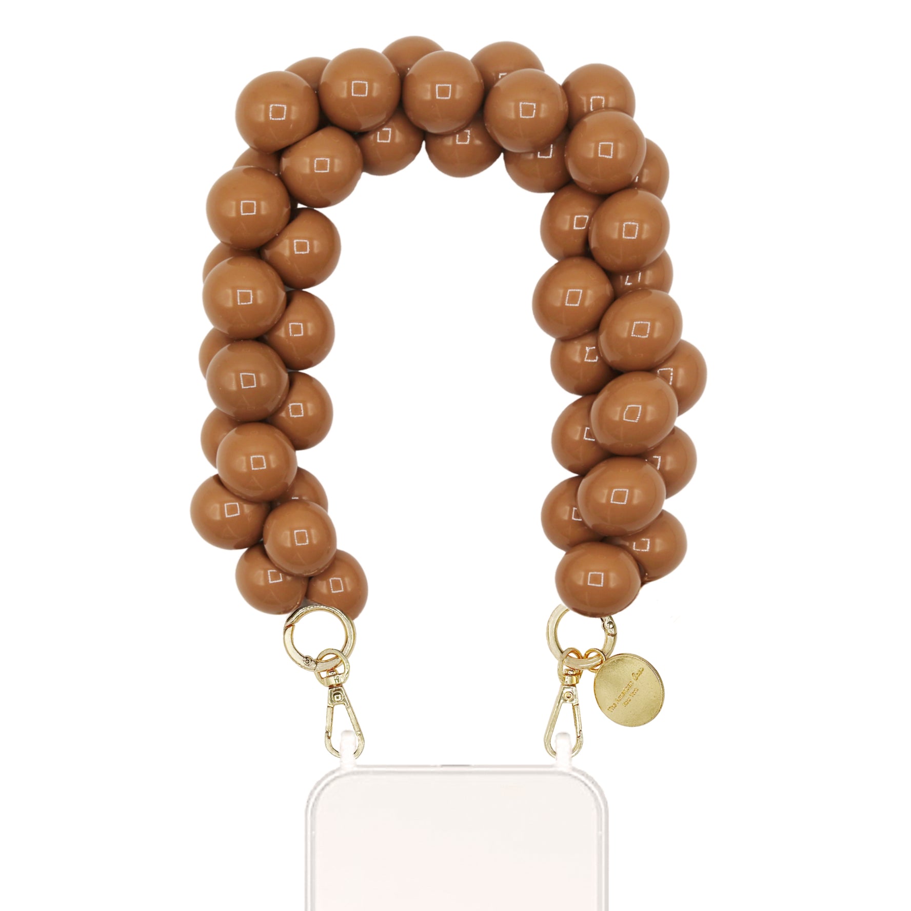 Coco - Brown Round Glossy Bead Bracelet Phone Chain with Golden Carabiners