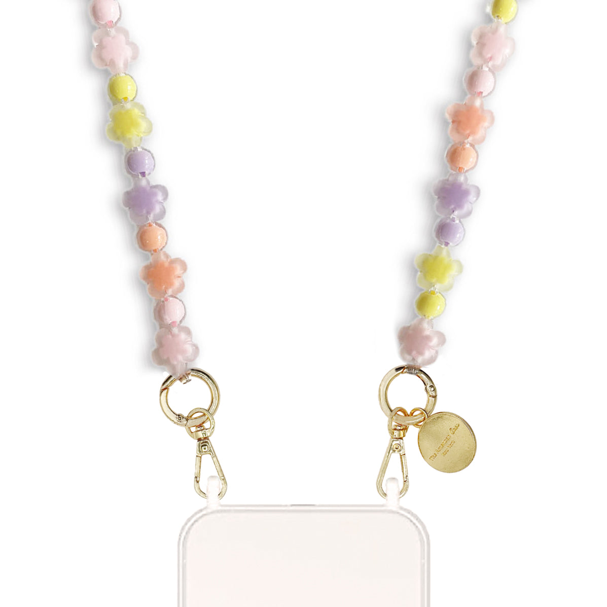 Elina - Crossbody Pastel Flower Bead Phone Chain with Golden Carabiners