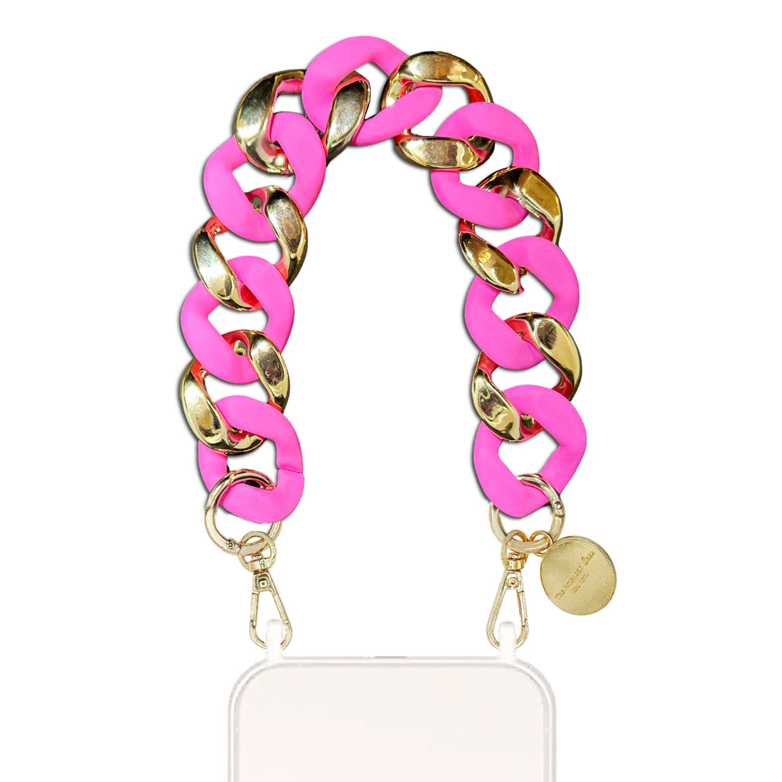 Jalila - Gold Tone Links Bracelet Phone Chain with Golden Carabiners