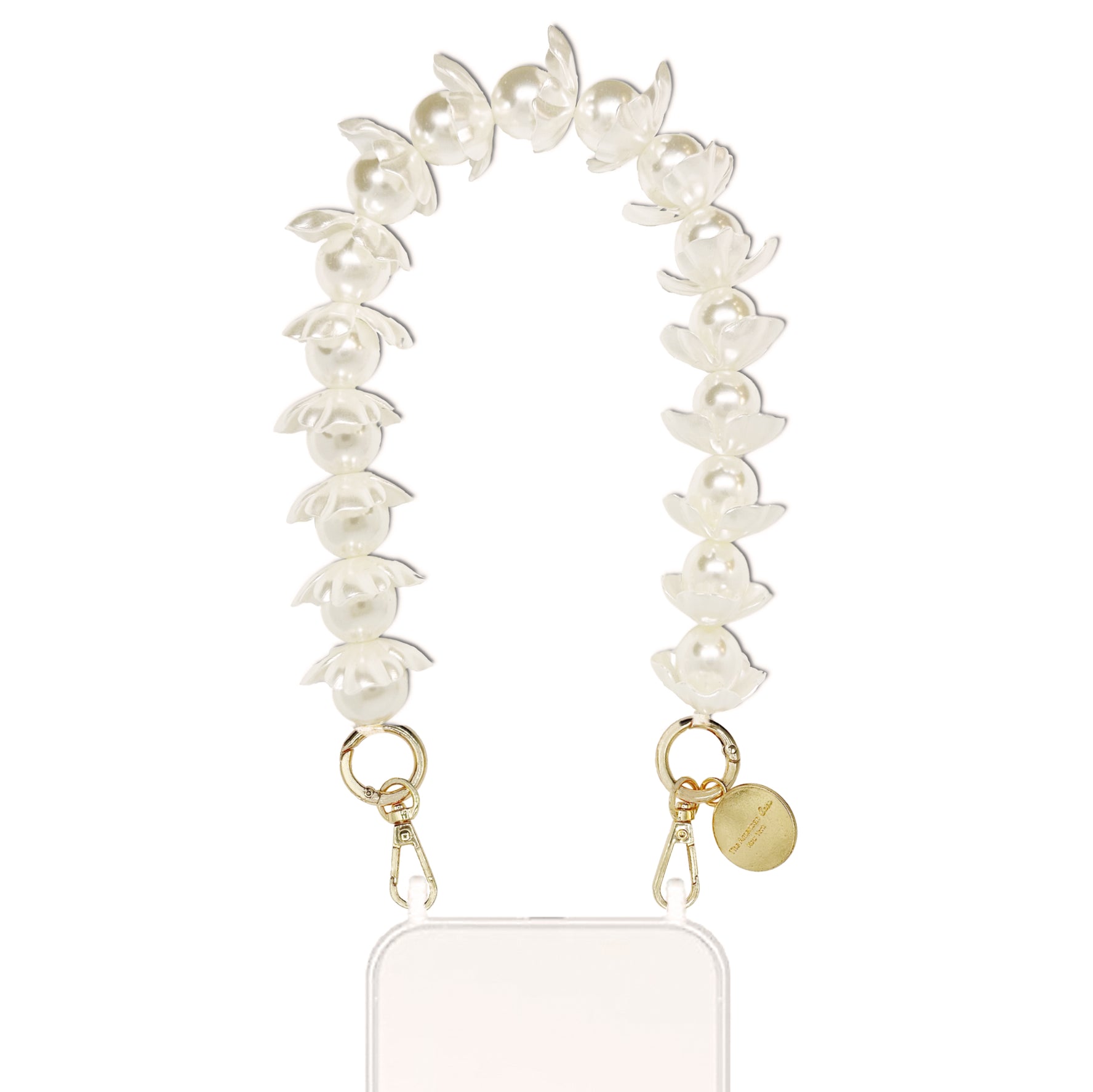 Fiona - Flower Pearl Bead Bracelet Phone Chain with Golden Carabiners