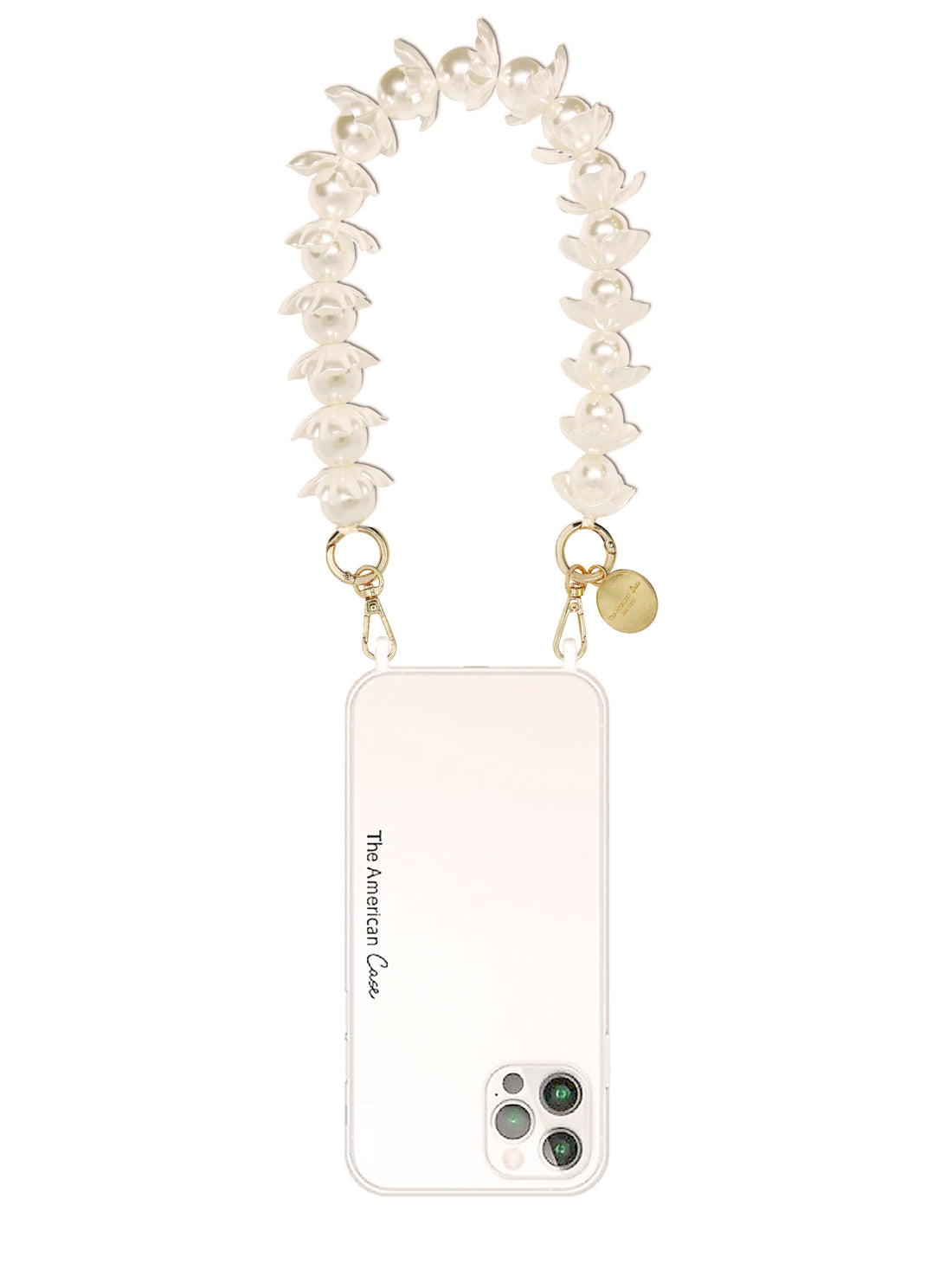 Fiona - Flower Pearl Bead Bracelet Phone Chain with Golden Carabiners