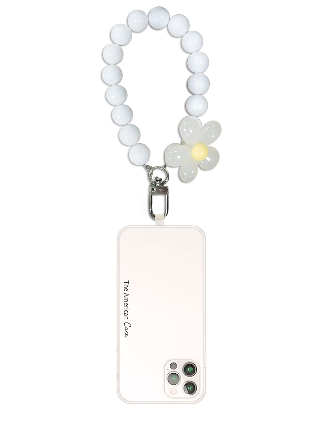 Maisie - Glossy Bracelet Phone Chain with Flower Deco and Silver Carabiner