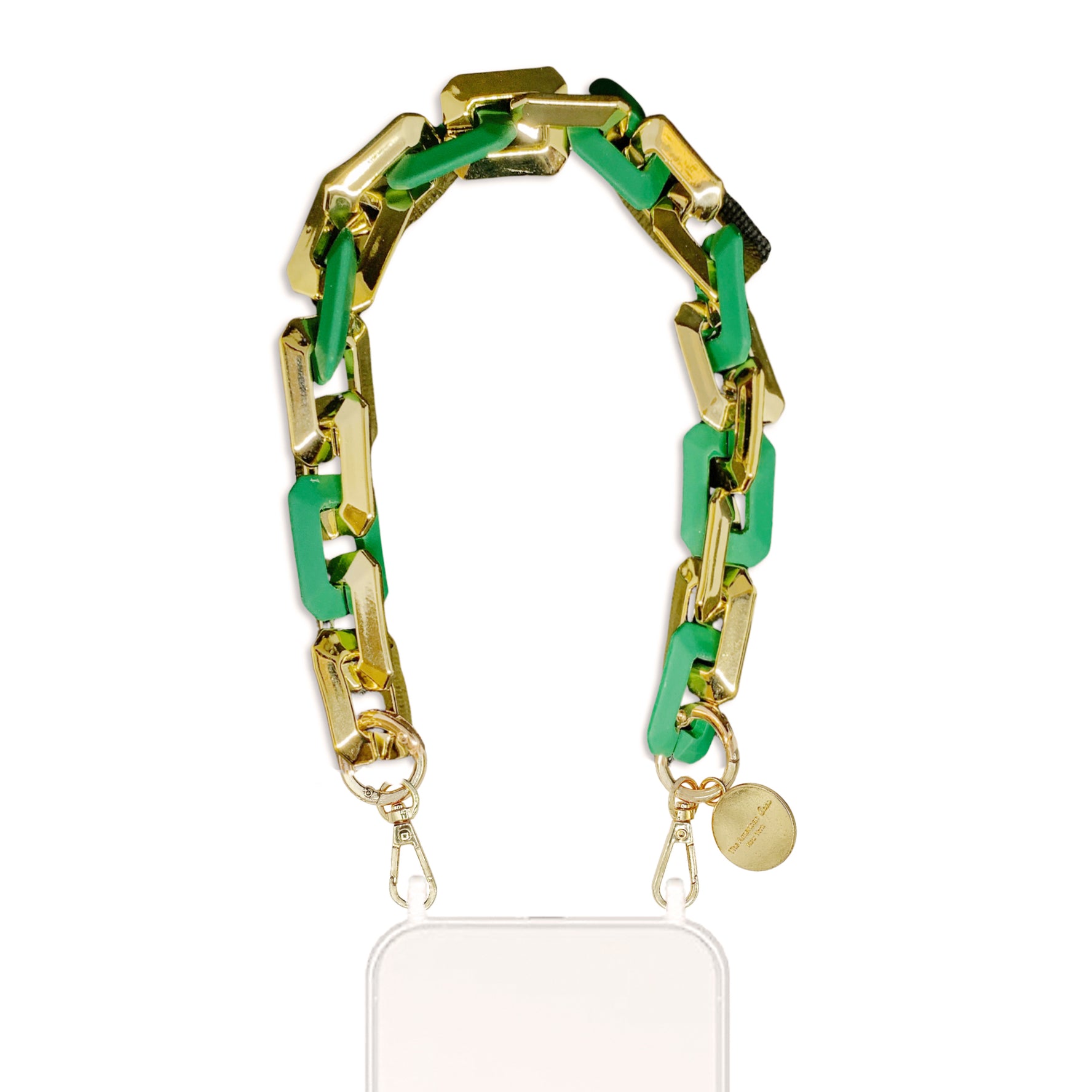 Arabella - Rectangular Links Bracelet Phone Chain with Golden Carabiners