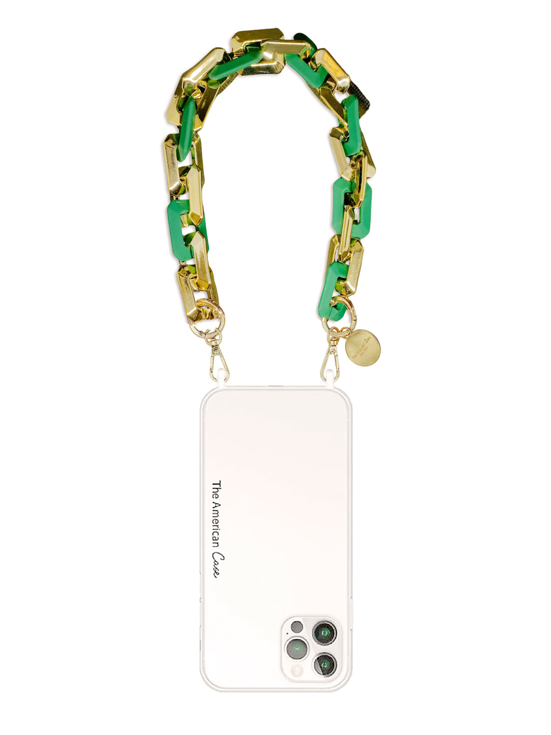 Arabella - Rectangular Links Bracelet Phone Chain with Golden Carabiners