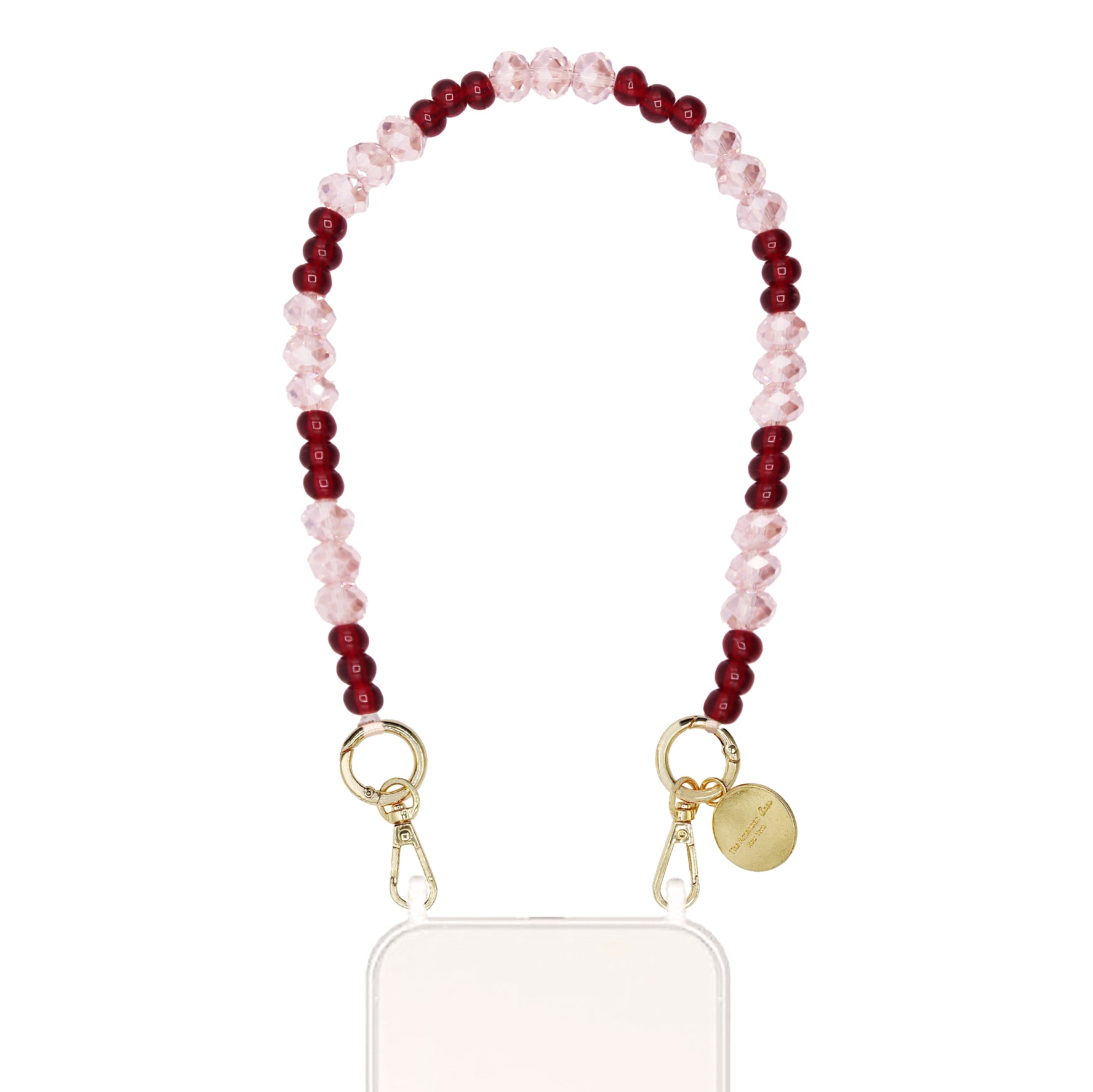 Margo - Crystal and Red Bead Bracelet Phone Chain With Golden Carabiners