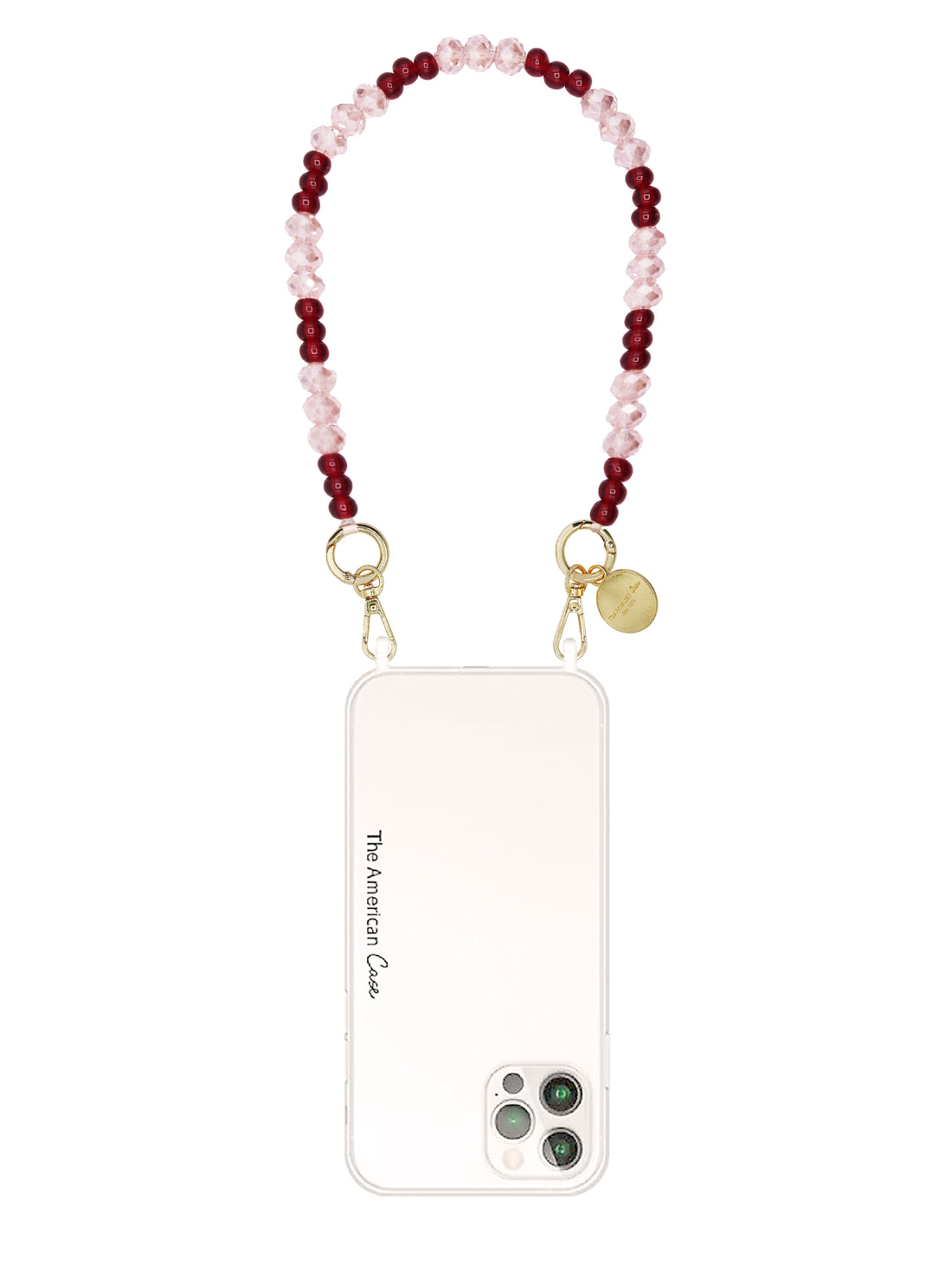 Margo - Crystal and Red Bead Bracelet Phone Chain With Golden Carabiners