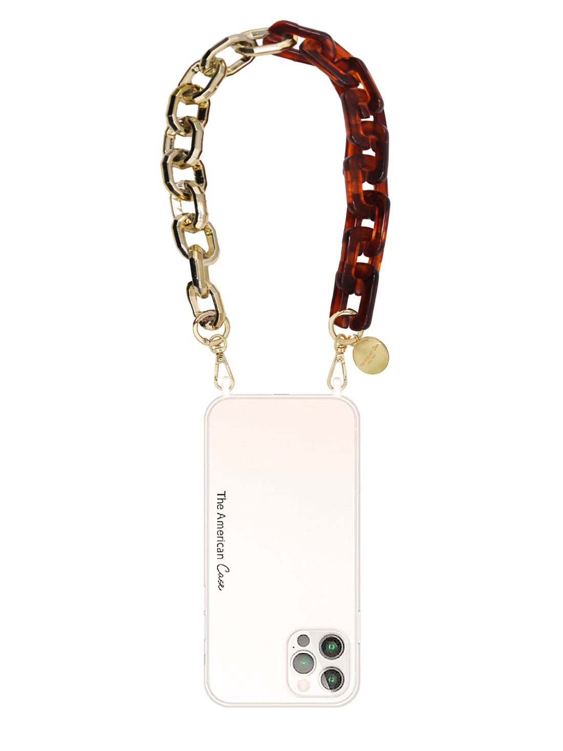 Britney - Brown and Gold Links Bracelet Phone Chain with Golden Carabiners