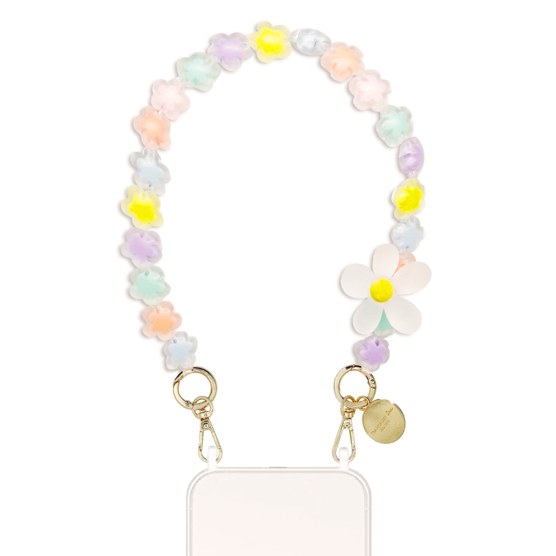 Farida - Pastel Flower Beads Bracelet Phone Chain with Golden Carabiners