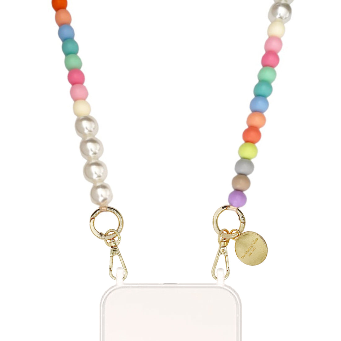 Lola - Pearl and Multi-color beads Crossbody Long Chain with Gold Carabiners