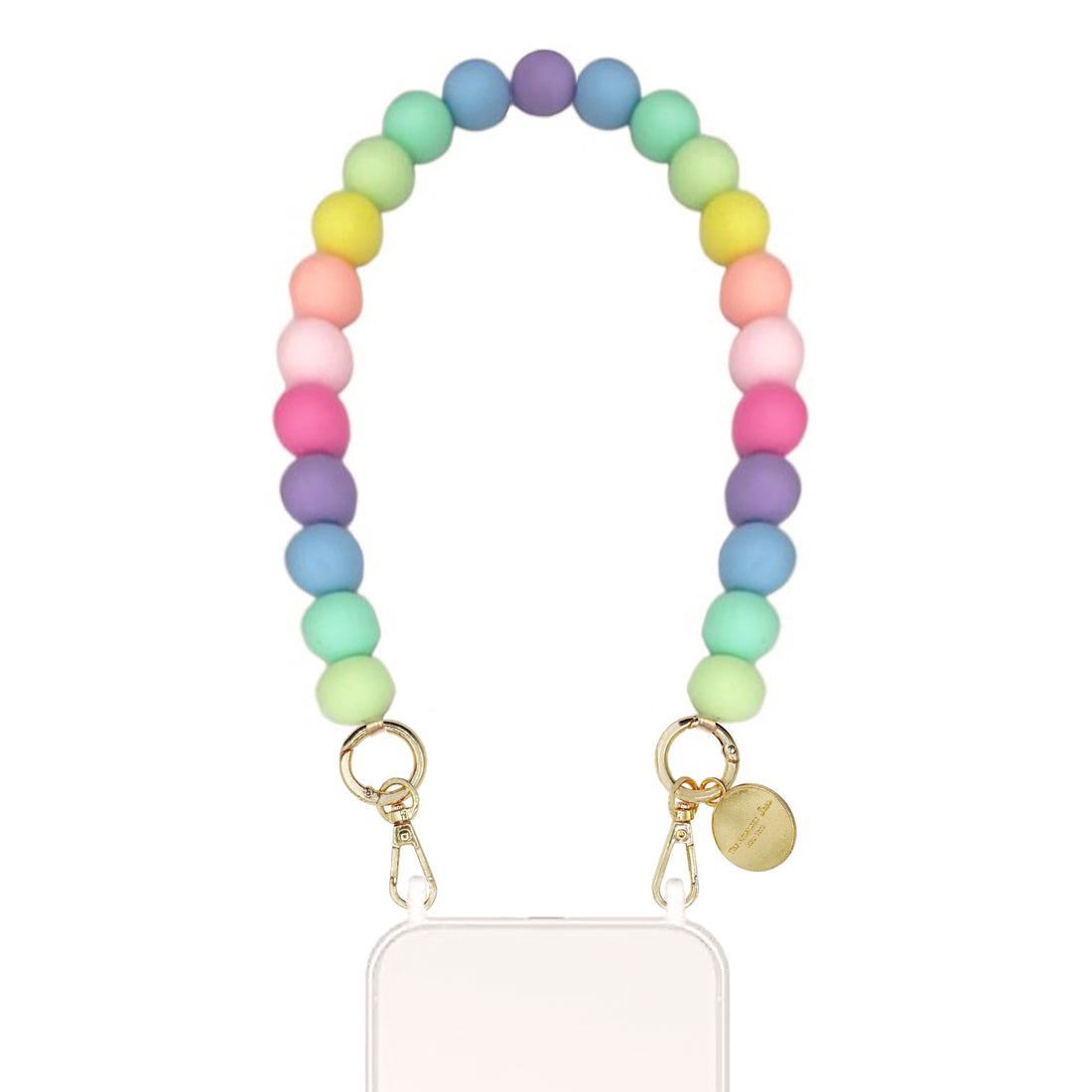 Rainbow Color Beads Bracelet Phone Chain With Golden Carabiners