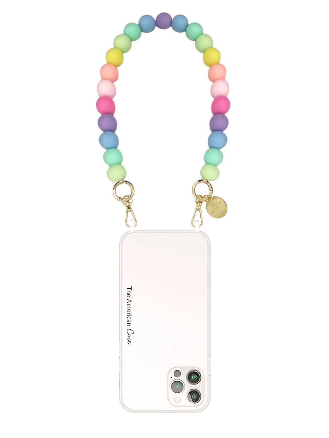 Rainbow Color Beads Bracelet Phone Chain With Golden Carabiners