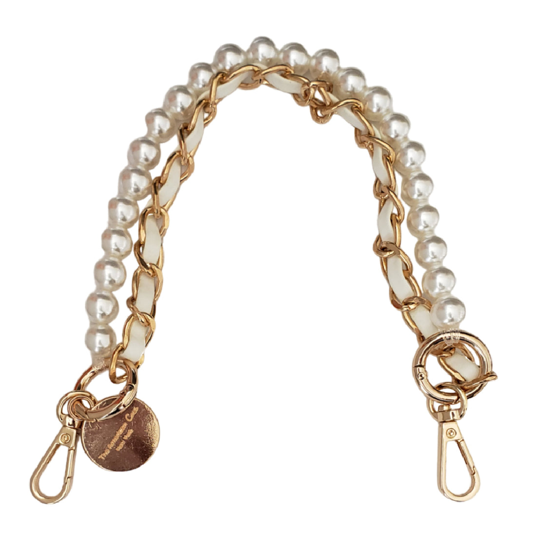 Audrey - Pearl and Leather Metal Link Bracelet Chain with Gold Carabiners
