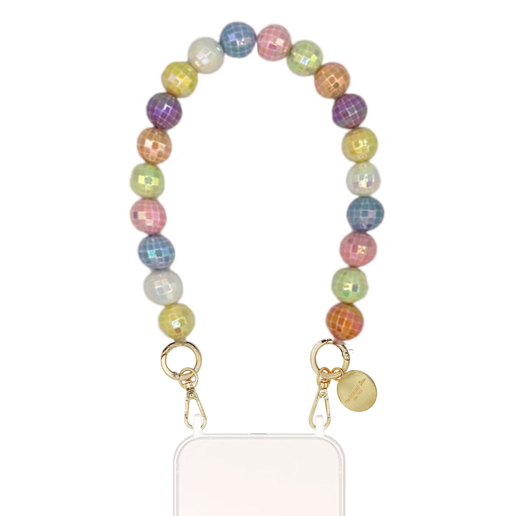 Della - Glittery Rainbow Disco Ball Bracelet Short Phone Chain with Golden Carabiners