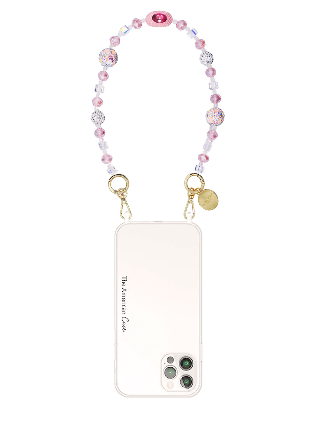 Caroline - Crystal Bead Bracelet Phone Chain With Golden Carabiners