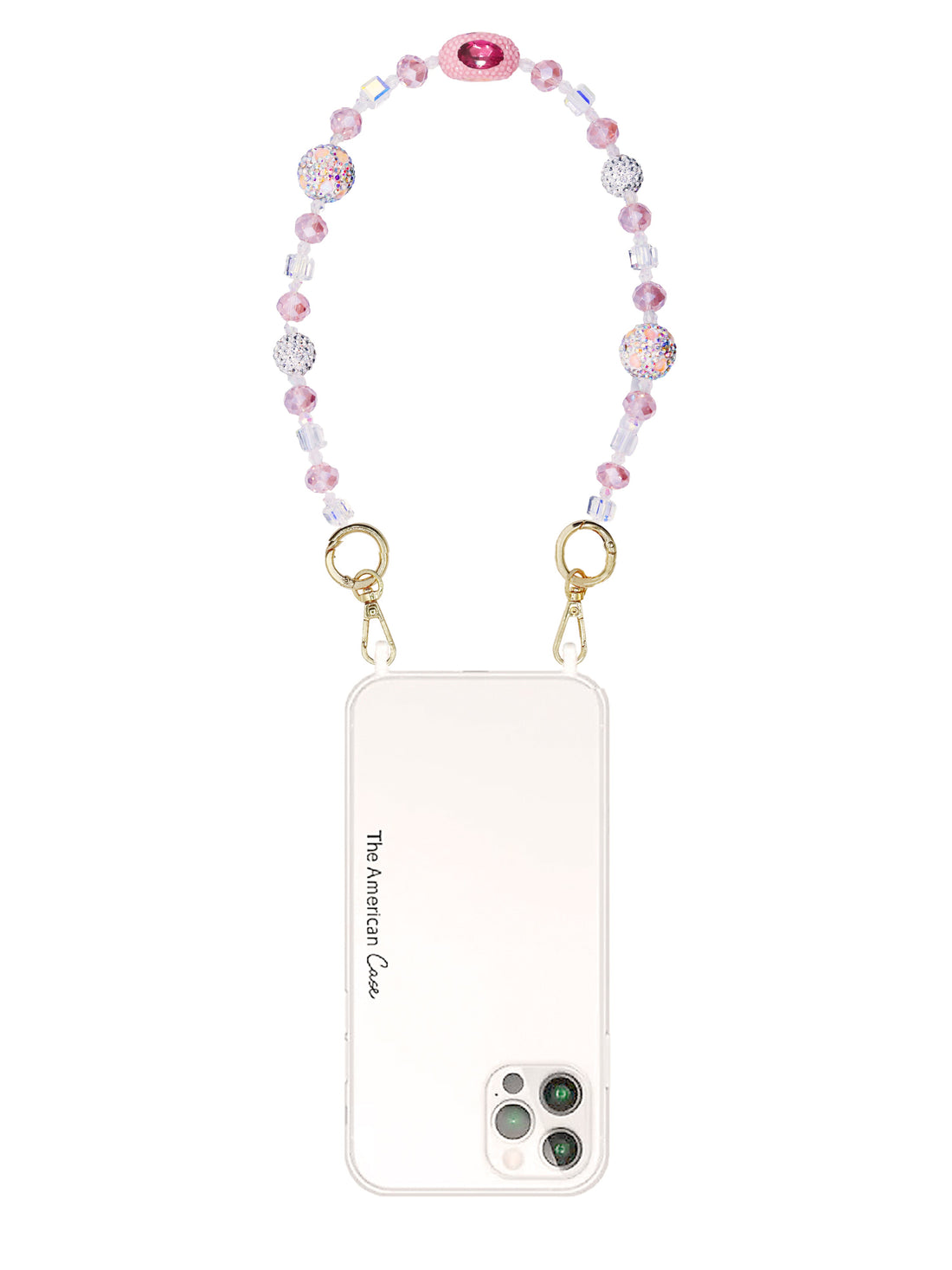 Caroline - Crystal Bead Bracelet Phone Chain With Golden Carabiners