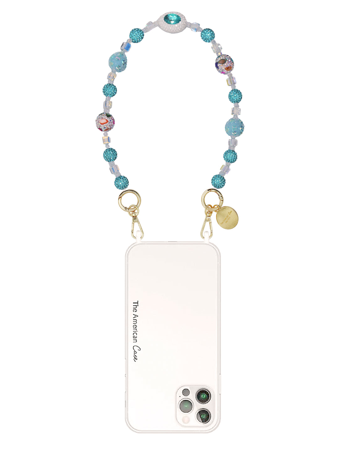 Caroline - Blue Crystal Beads Short Phone Chain with Golden Carabiners