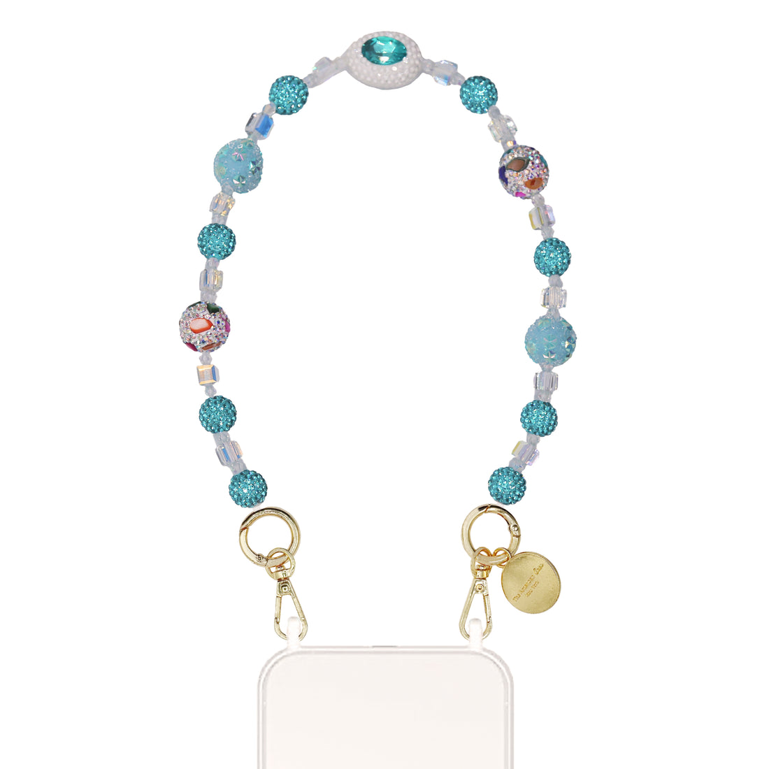 Caroline - Blue Crystal Beads Short Phone Chain with Golden Carabiners