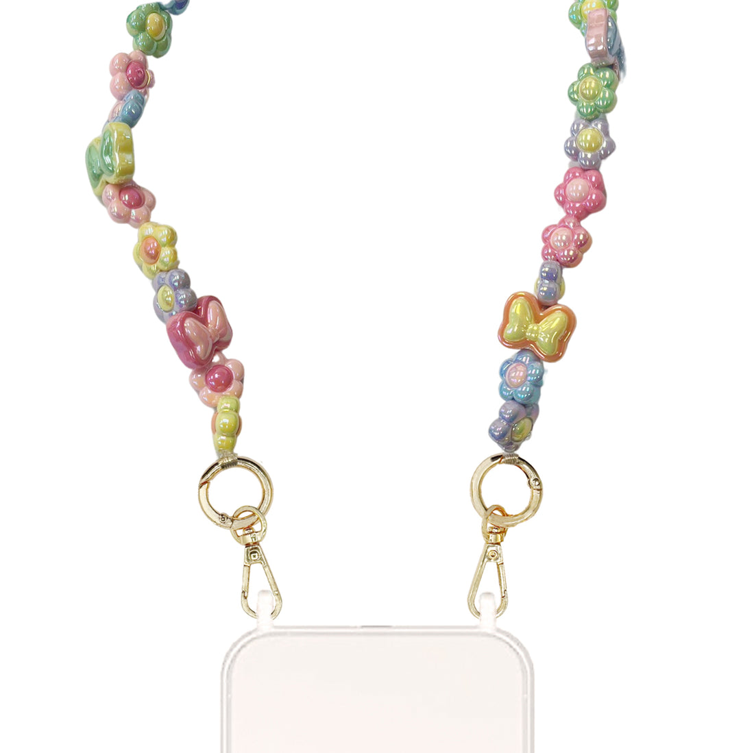 Dalia - Pastel Flower and Bow Beads Crossbody Charm with Golden Carabiners