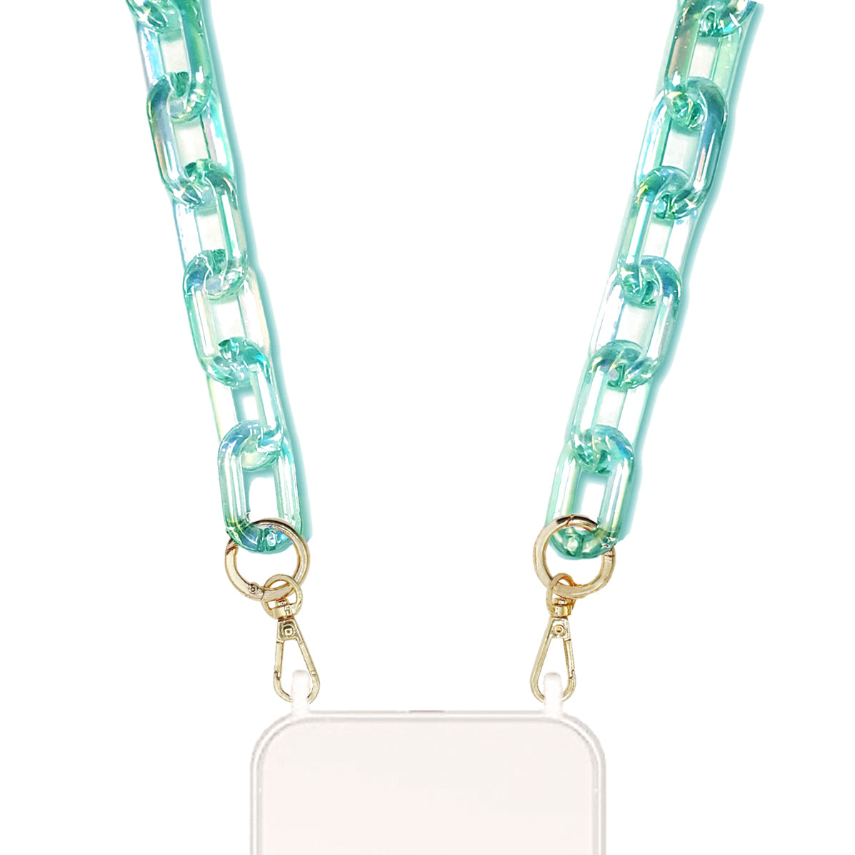 Lily - Green Oval Crystal Effect Resin Chain with Golden Carabiners