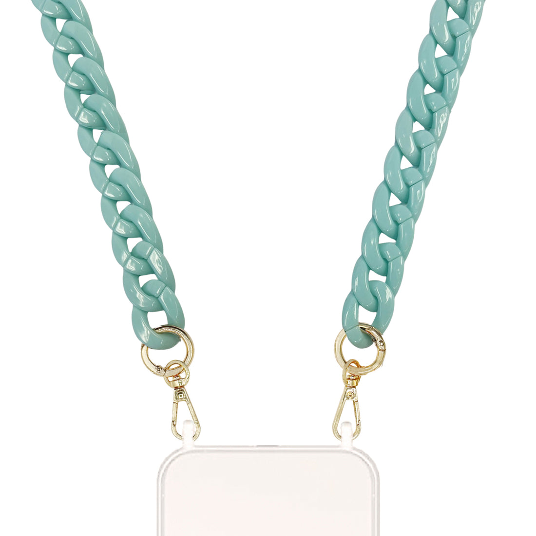 Raina - Turquoise Glossy Resin Long Chain with Golden Carabiners