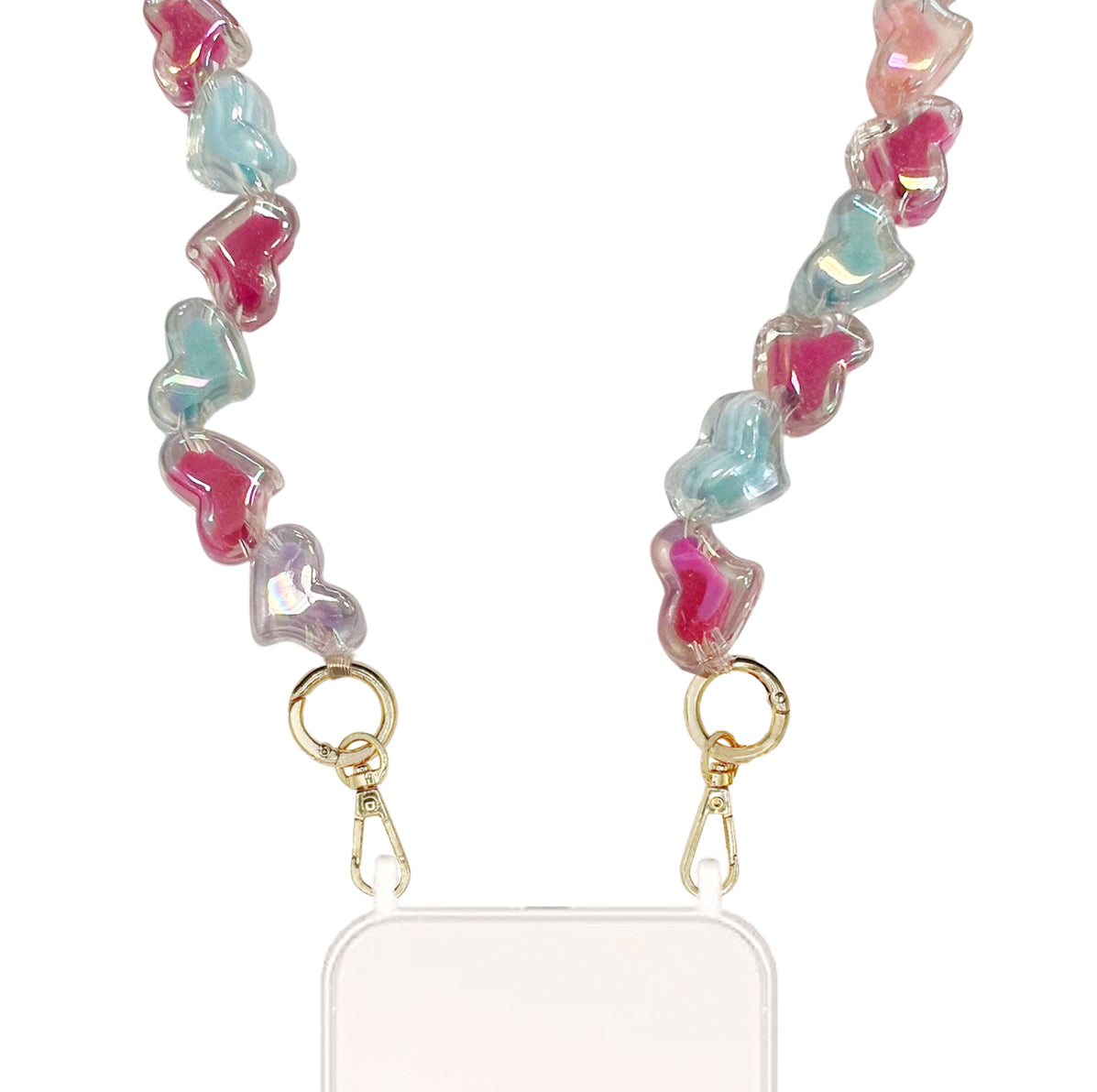 Candice - Colored Heart Beads Crossbody Charm with Golden Carabiners