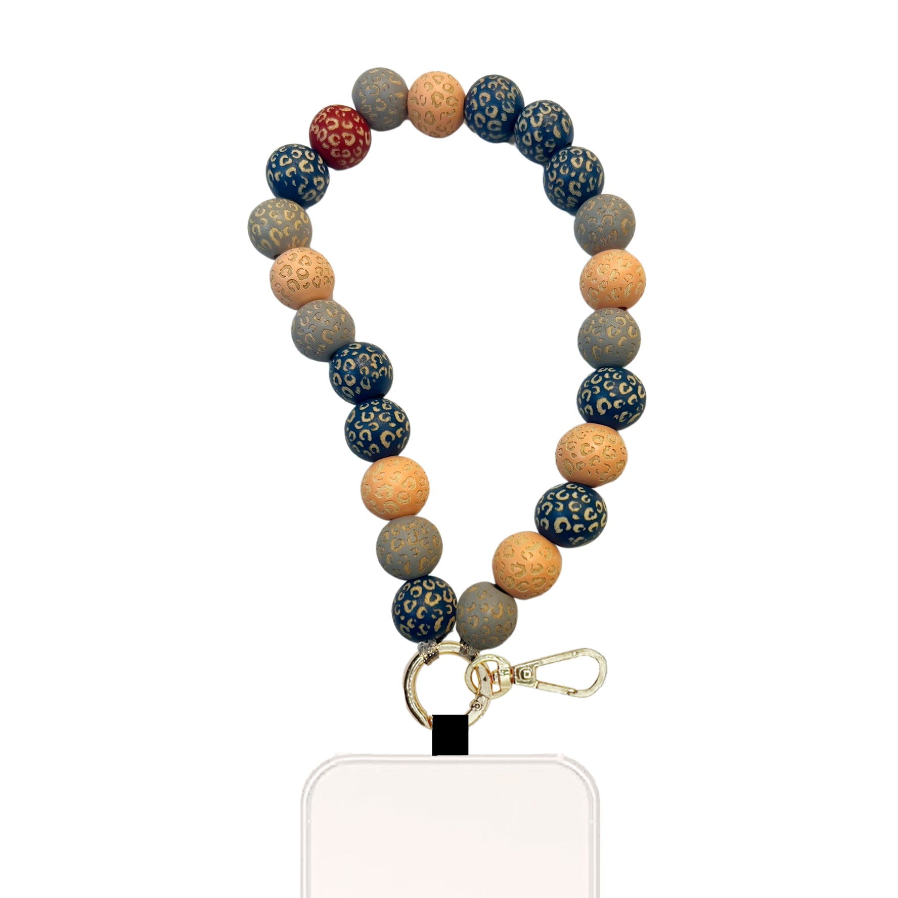 Zen -  Wooden Bead Bracelet Phone Chain with Metal Carabiners