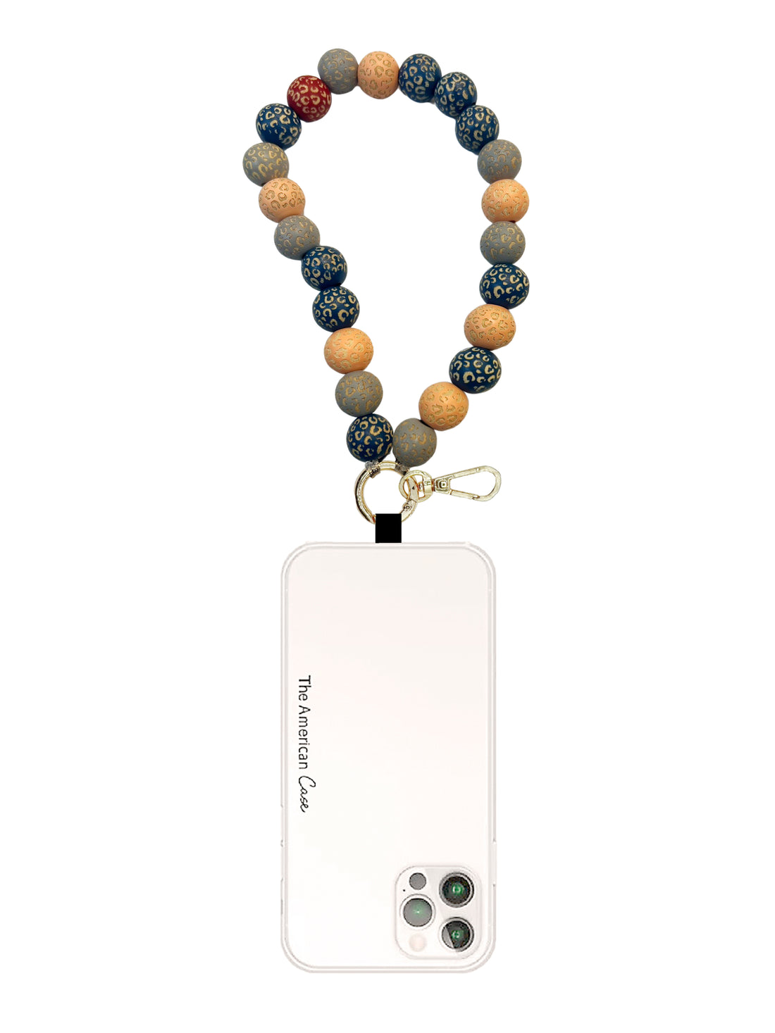 Zen -  Wooden Bead Bracelet Phone Chain with Metal Carabiners