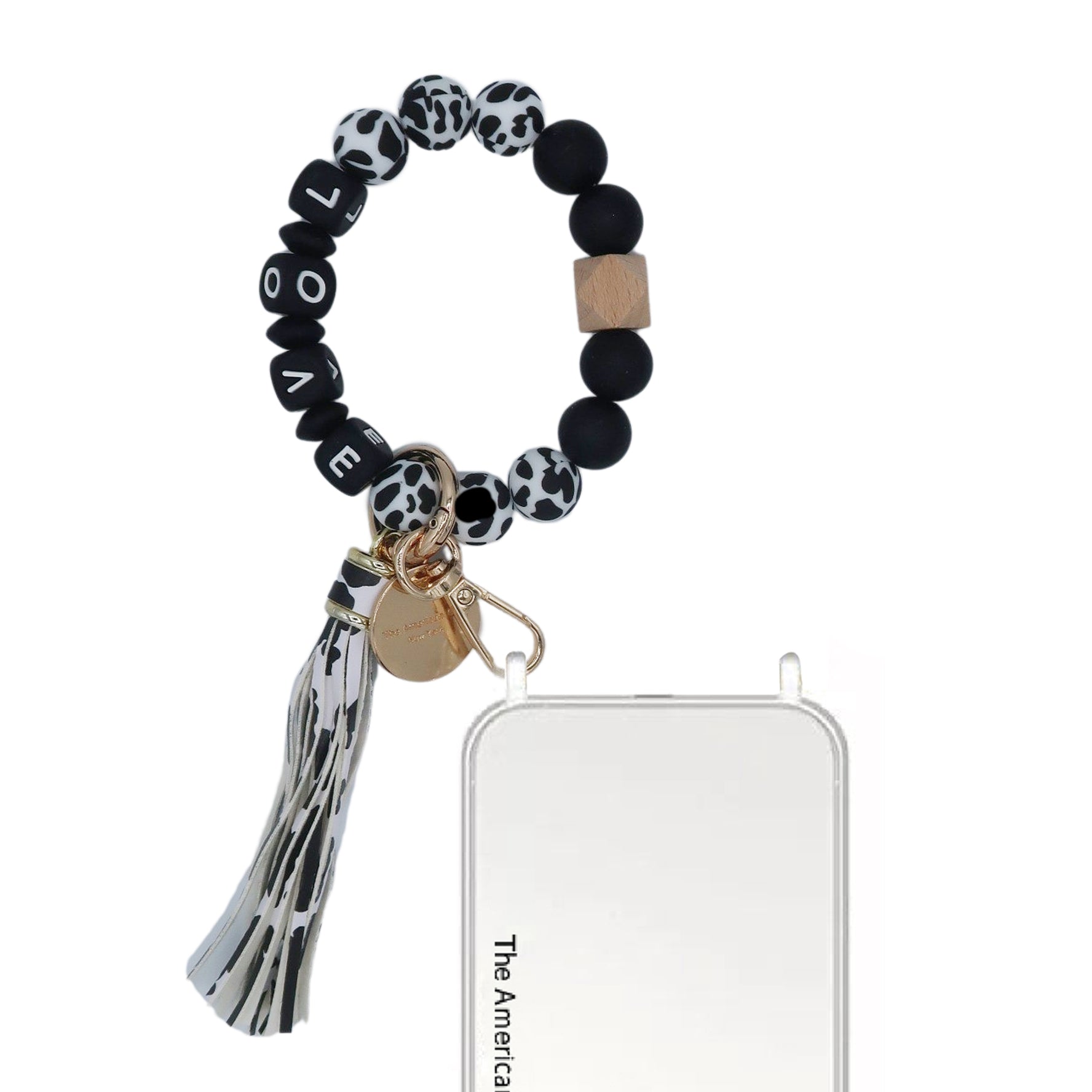 Jolene -  Leopard bead phone bracelet with Gold Carabiners