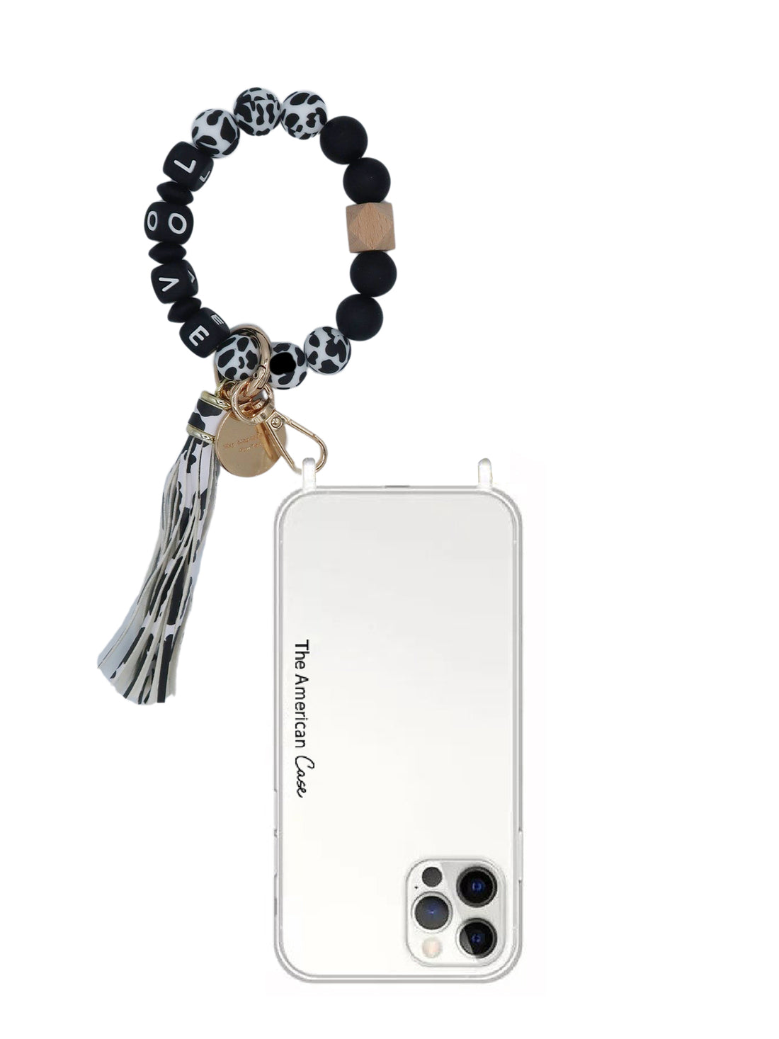 Jolene -  Leopard bead phone bracelet with Gold Carabiners