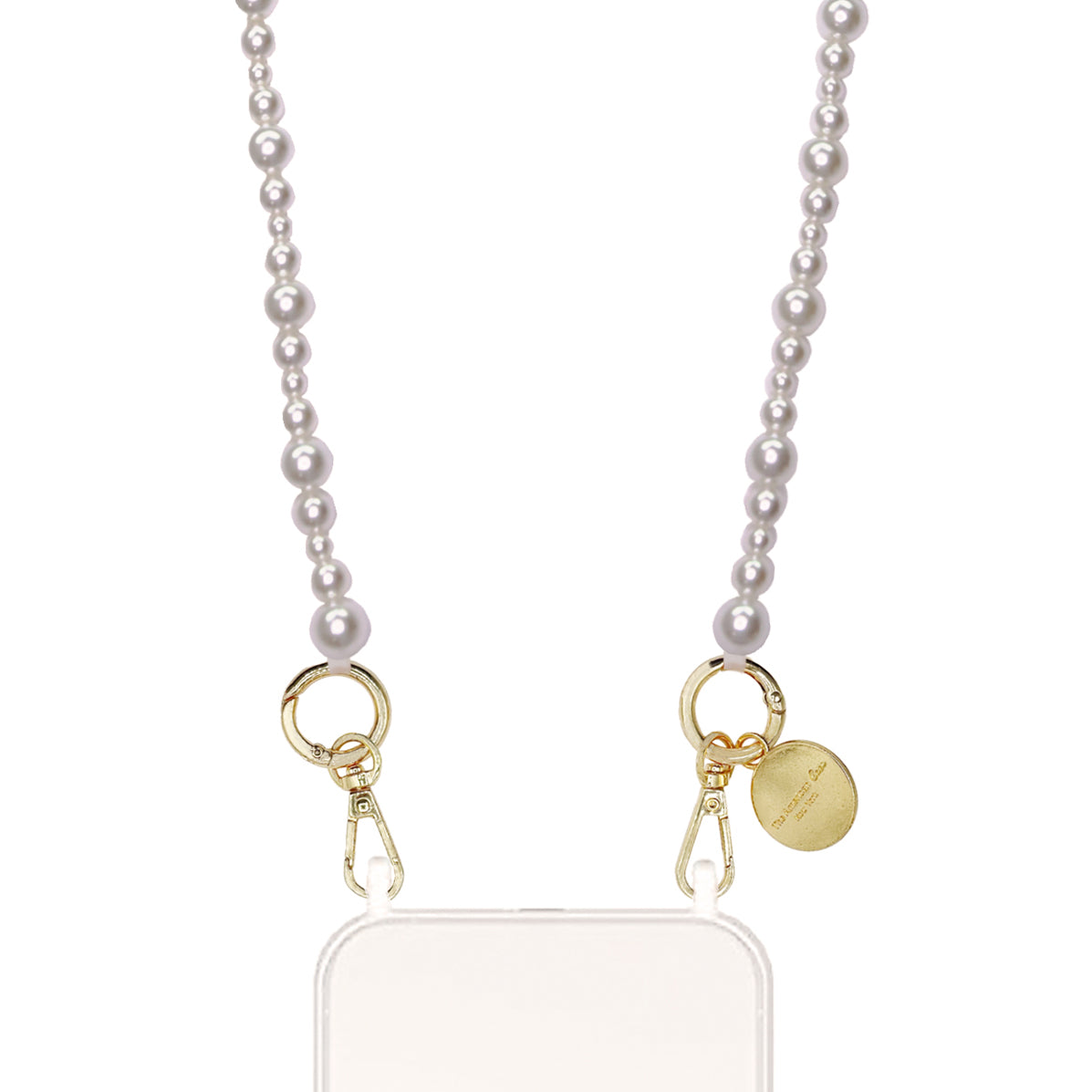 Anya- Multi-Sized White Pearl Crossbody Chain with Golden Carabiners