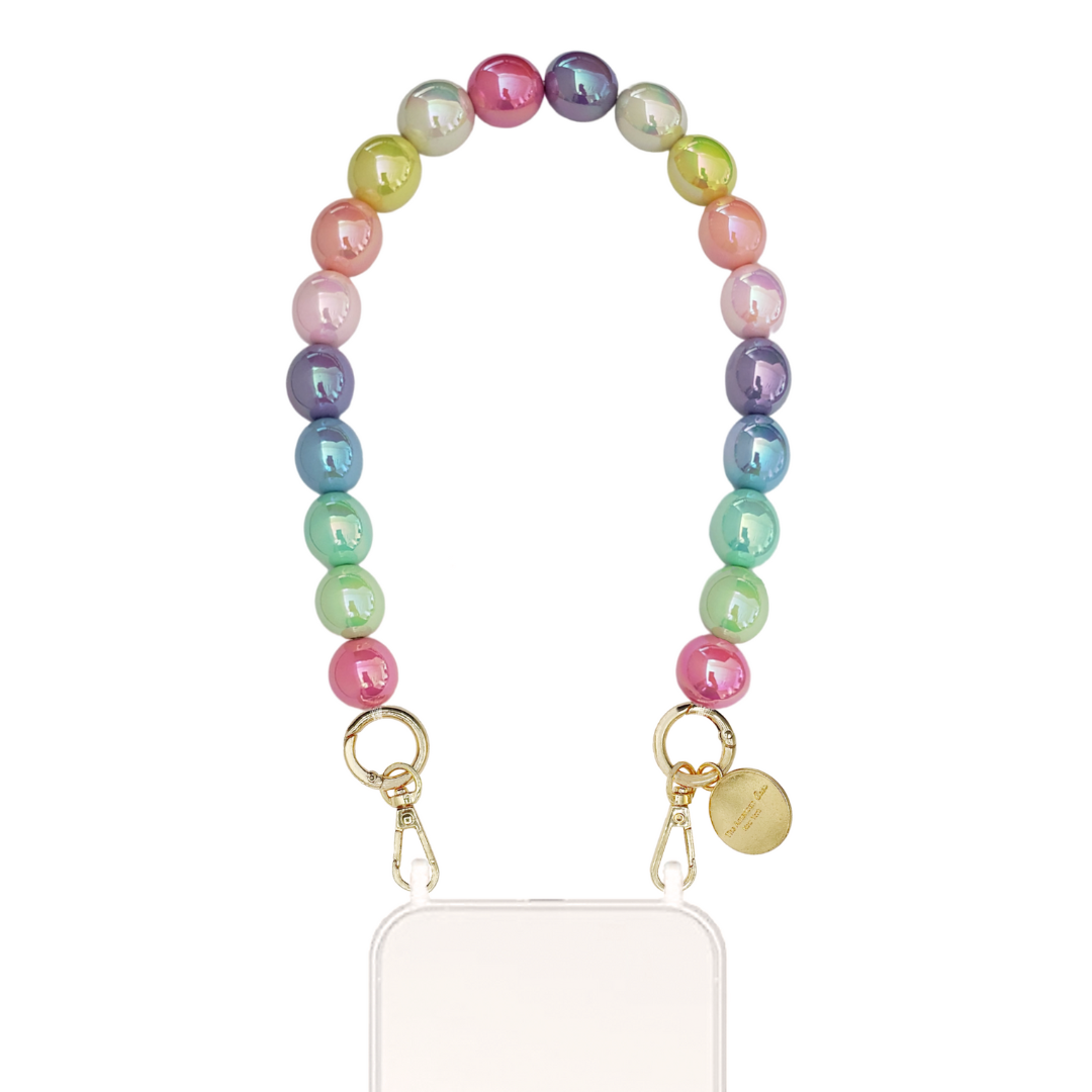 Rayna - Rainbow Shiny Bead Short Phone Chain with Golden Carabiners